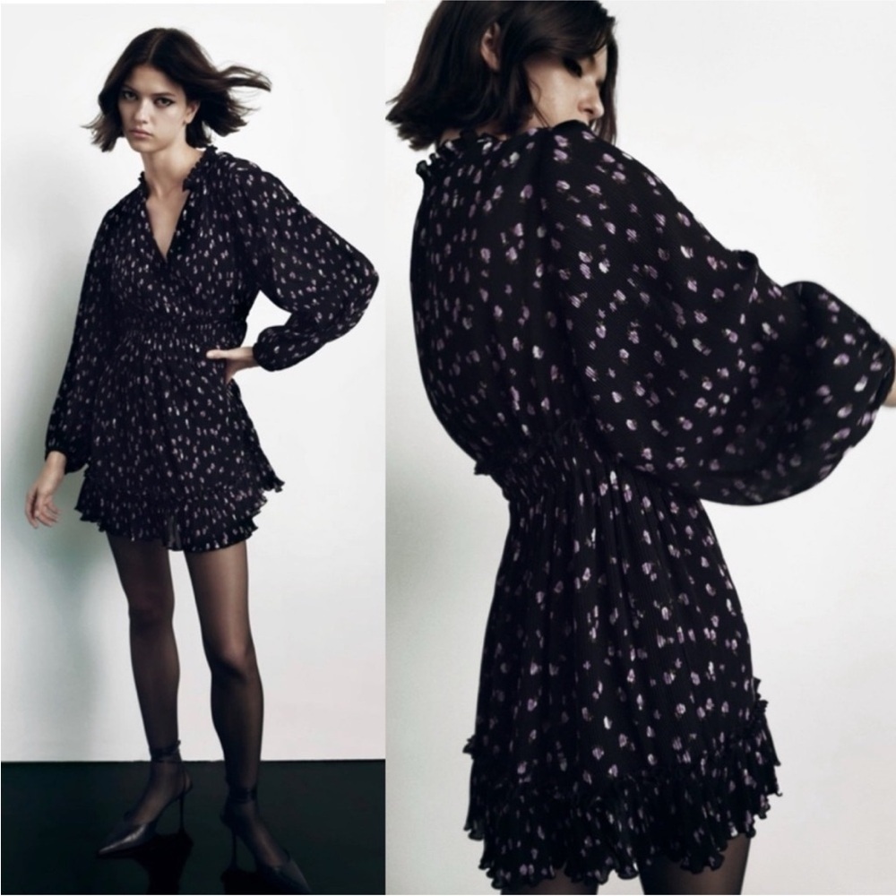 Zara AW21 Floral Printed Short Dress Black